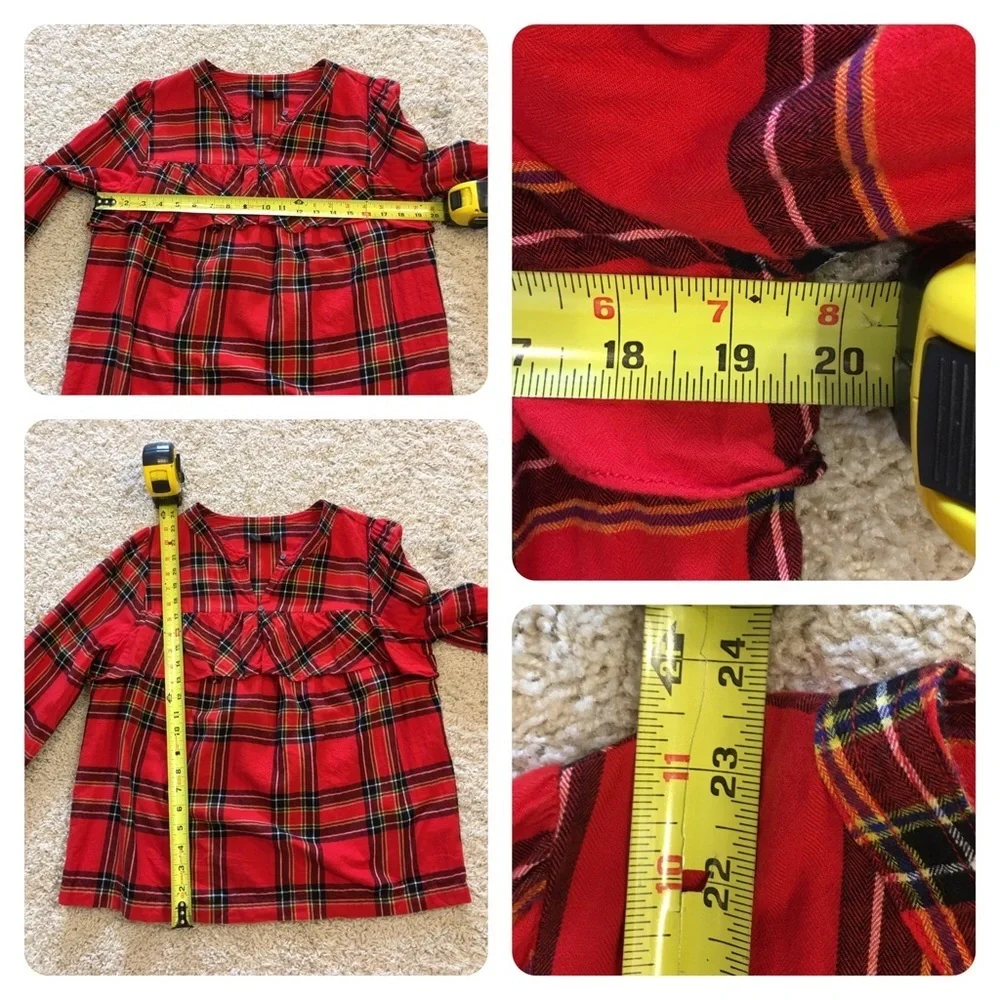 J Crew Ruffle Top  Festive Plaid Red